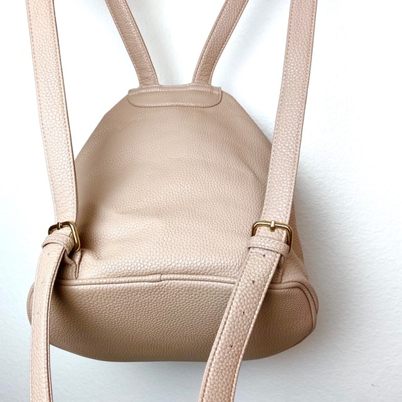 Taupe Tan Pebble Vegan Faux Leather Mini Backpack - Picture 2 of 5